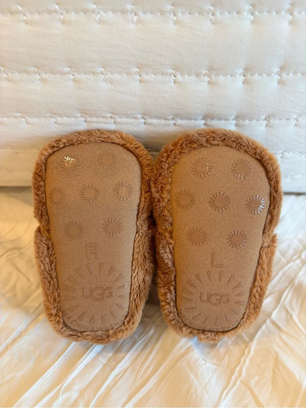 UGG Chestnut Faux-Fur Baby Slippers with Velcro Strap
